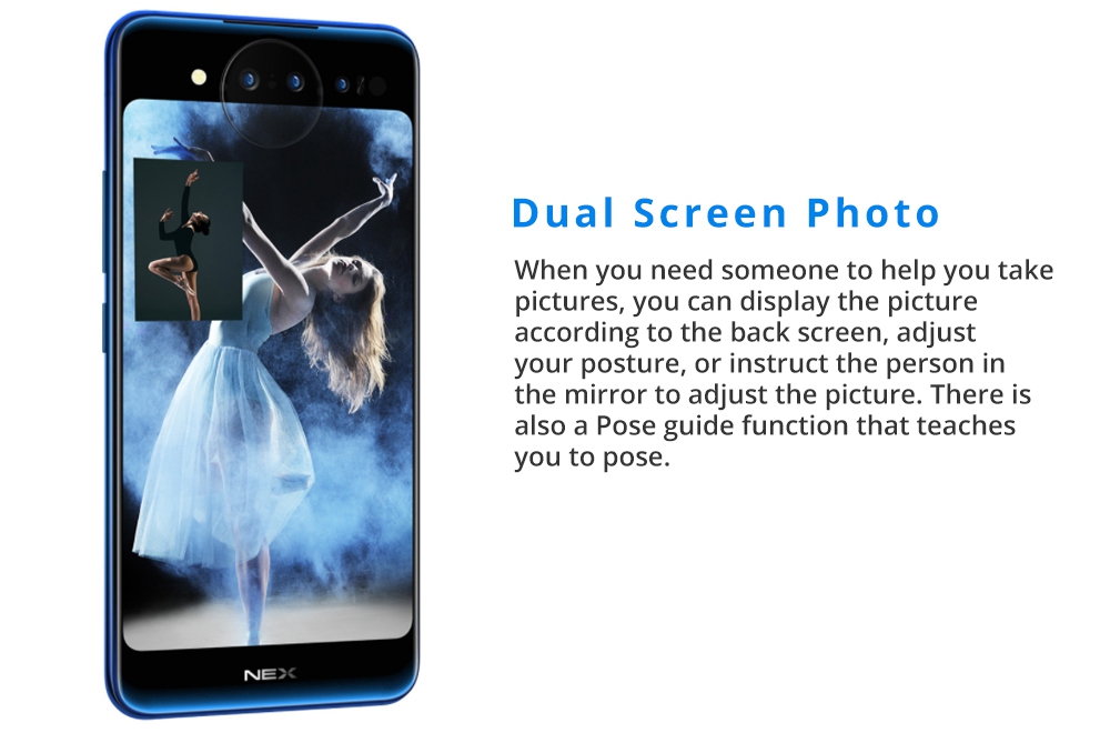 Vivo Nex Dual Display Edition 6.39 Inch 4G LTE Smartphone Snapdragon 845 10GB 128GB 12.0MP+2.0MP+TOF 3D Triple Rear Cameras Funtouch OS 4.5 Type-C In-Display Fingerprint - Blue