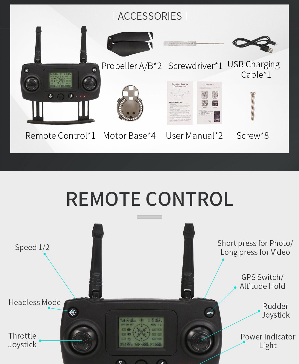 JJRC H78G 1080P GPS  5G WiFi FPV Foldable RC Drone Follow Me Mode RTF - Black