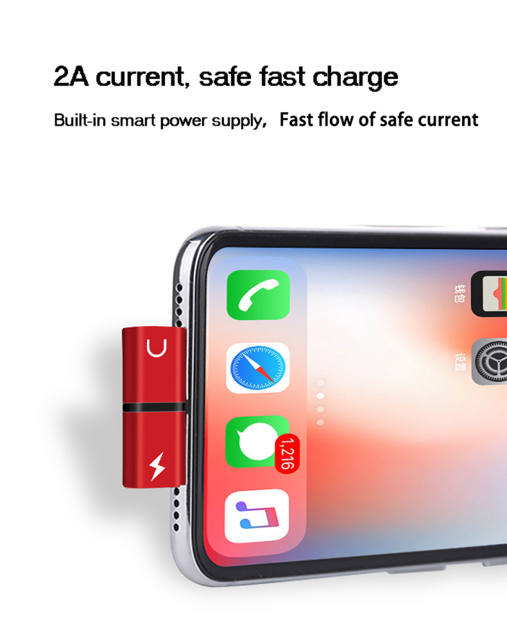 2 in 1 Audio Charging Adapter Lighting to 3.5mm Headphone Jack Charger for iPhone 7 8 Plus X - Silver