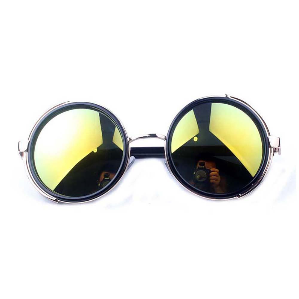 Round Metal UV400 Vintage Steampunk Sunglasses - Gold + Black