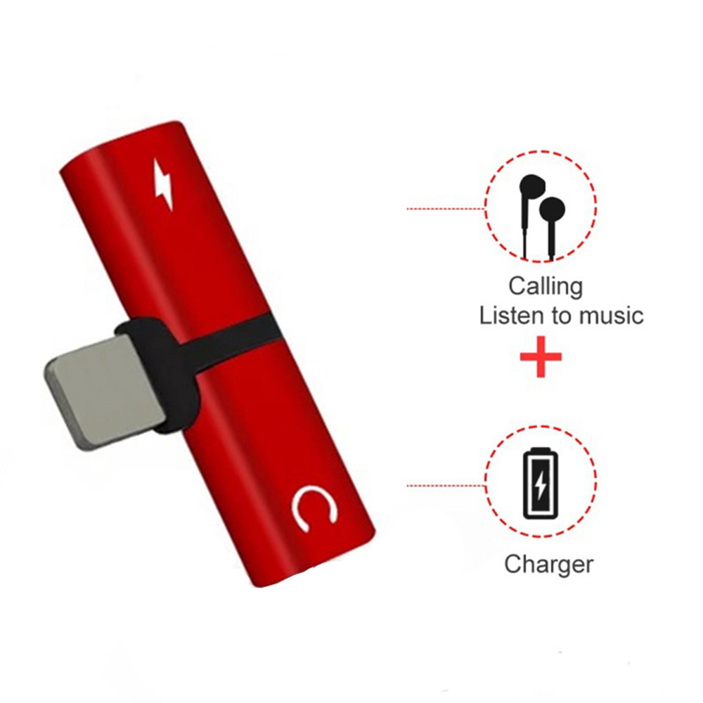 2 in 1 Audio Charging Adapter Lighting to 3.5mm Headphone Jack Charger for iPhone 7 8 Plus X - Silver