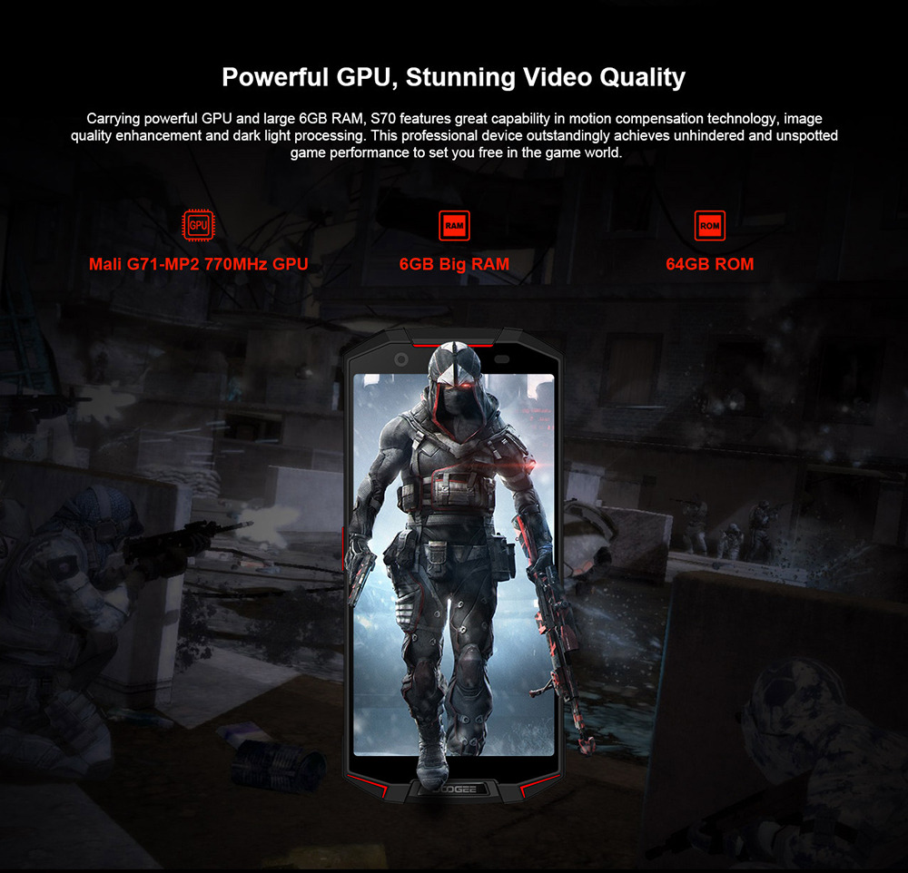 [HK Stock]DOOGEE S70 5.99 Inch 4G LTE Smartphone Helio P23 6GB 64GB 12.0MP+5.0MP Dual Rear Cameras Android 8.1 IP68 Fast Charge NFC - Red