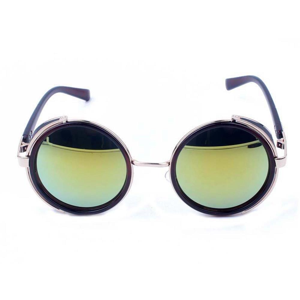 Round Metal UV400 Vintage Steampunk Sunglasses - Gold + Brown