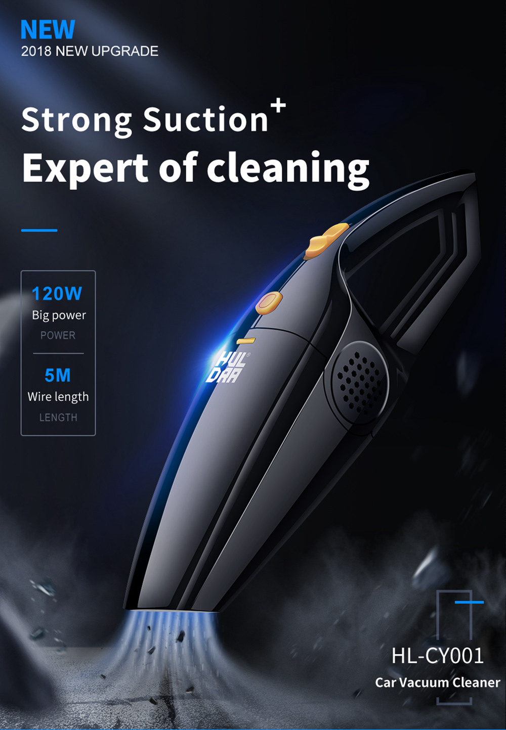 HULDRA HLCY001 Wired Car Vacuum Cleaner Black