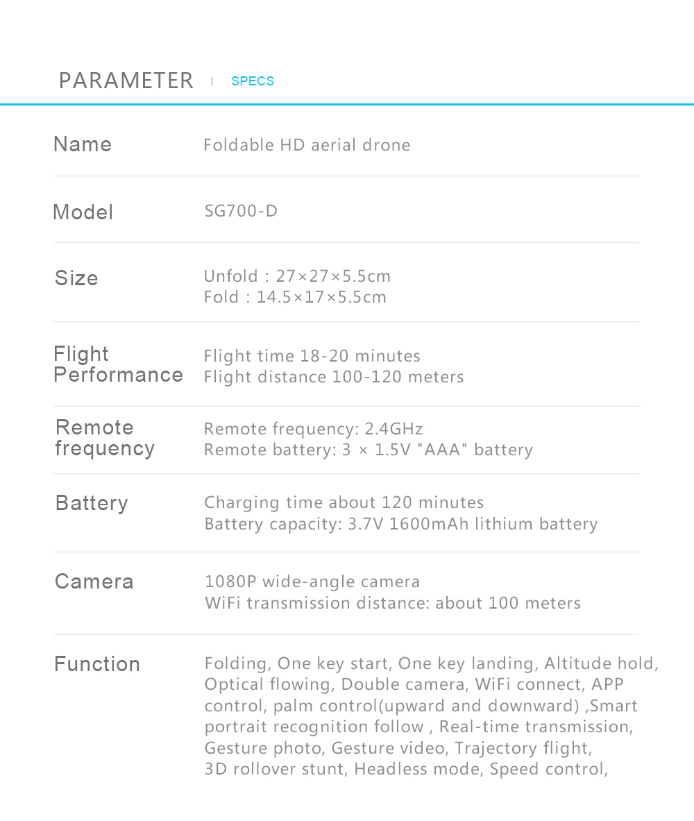 SG700-D 1080P WiFi FPV Foldable RC Drone Optical Flow Positioning RTF - White