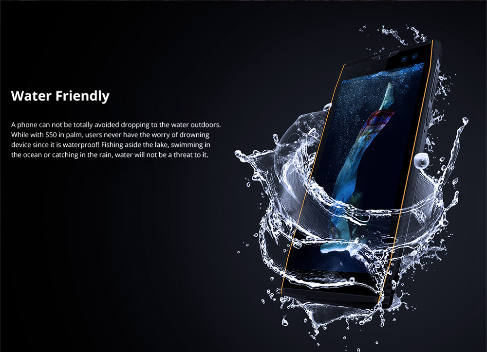 [HK Stock]DOOGEE S50 5.7 Inch 4G LTE Smartphone MT6763T 6GB 128GB 16.0MP+13.0MP Dual Rear Cameras Android 7.1 IP68 Face ID OTG - Black
