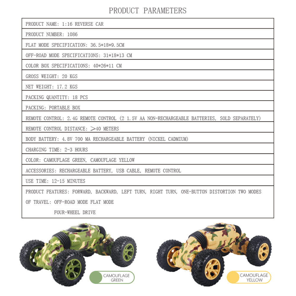 1086 2.4G 1:16 4CH Deformation Stunt Twisting Off-road Climbing RC Car RTR - Yellow