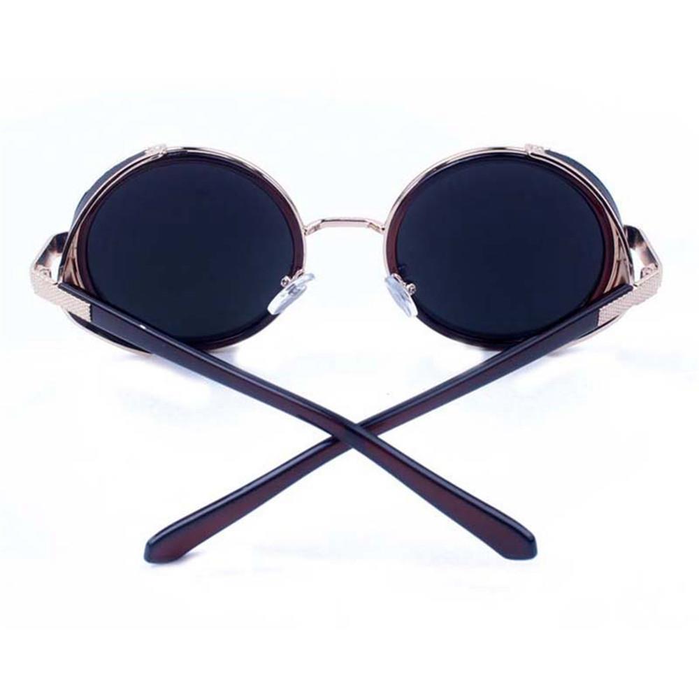 Round Metal UV400 Vintage Steampunk Sunglasses - Gold + Brown