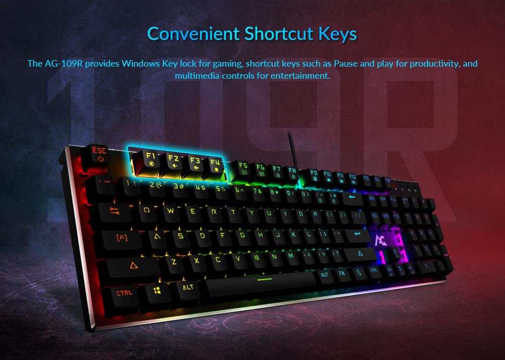[Spain Stock]ACGAM AG-109R 105 Keys RGB Mechanical Anti-Ghosting Gaming Keyboard Spanish Layout Ergonomic Arc Full-Keyboard RGB Backlight - Black