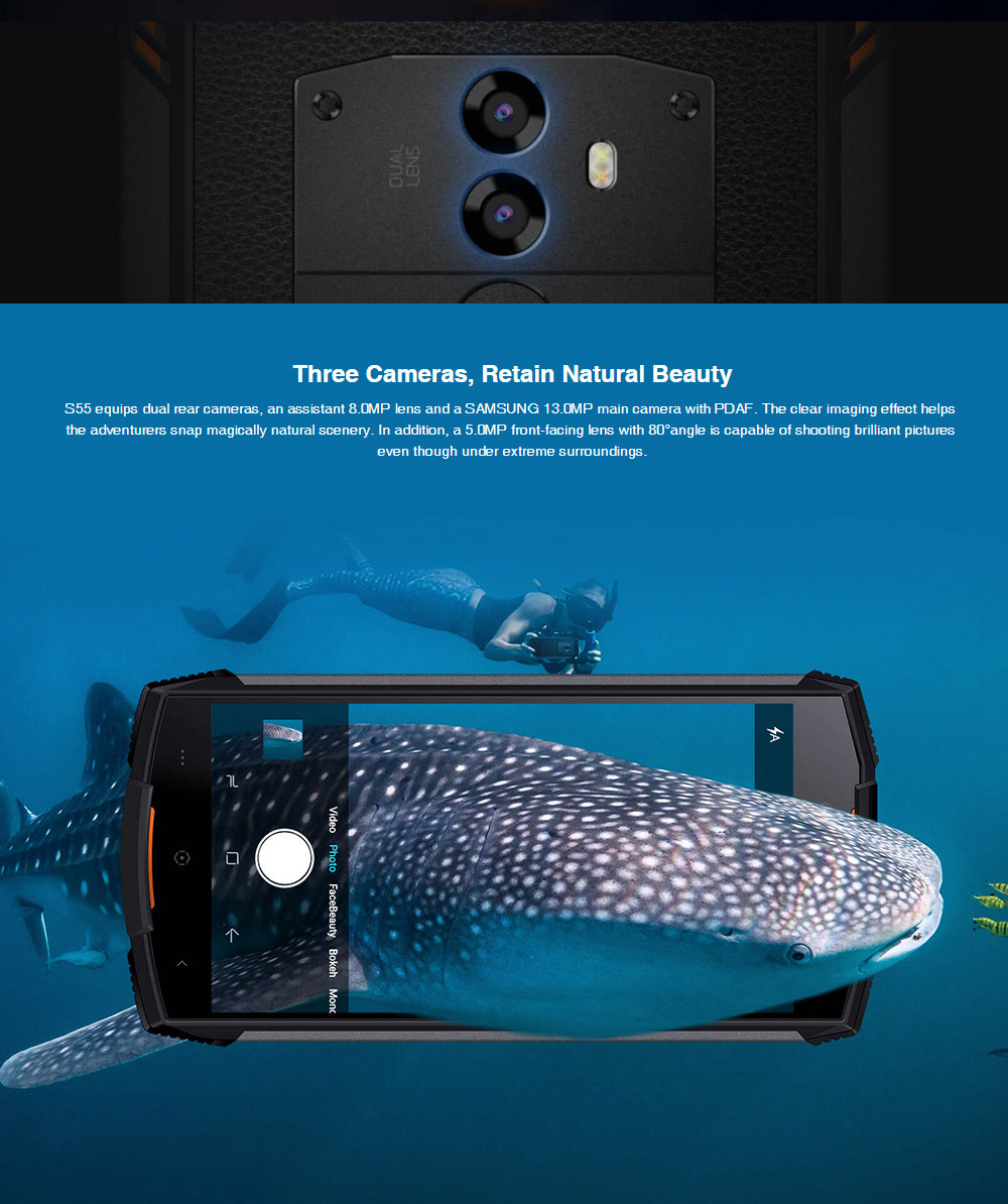 [HK Stock]DOOGEE S55 5.5 Inch 4G LTE Smartphone MT6750T 4GB 64GB 13.0MP+8.0MP Dual Rear Cameras Android 8.0 IP68 Fast Charge Touch ID - Black