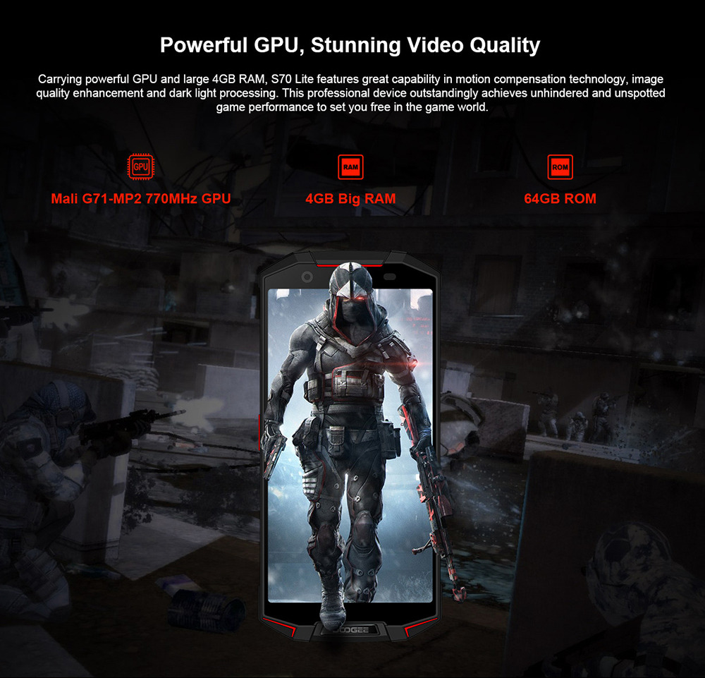 [HK Stock]DOOGEE S70 Lite 5.99 Inch 4G LTE Smartphone Helio P23 4GB 64GB 13.0MP+8.0MP Dual Rear Cameras Android 8.1 IP68 Wireless Charge NFC - Red