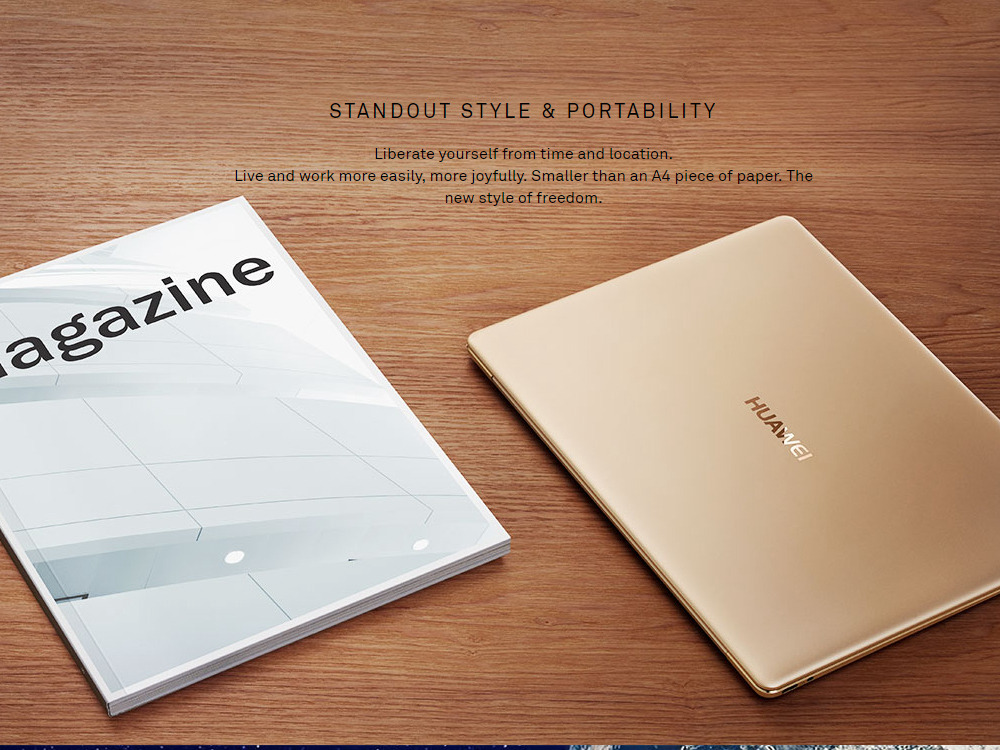 Huawei MateBook X Laptop 13 Inch 2160*1440 Fingerprints Intel Core i7-7500U 8GB RAM 256GB SSD Windows 10 USB-C HDMI - Gold