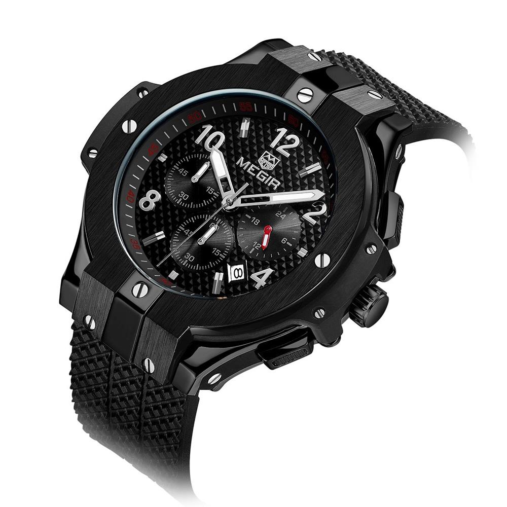 Men Fashion Large Dial Quartz Movement Silicone Watch - Black
