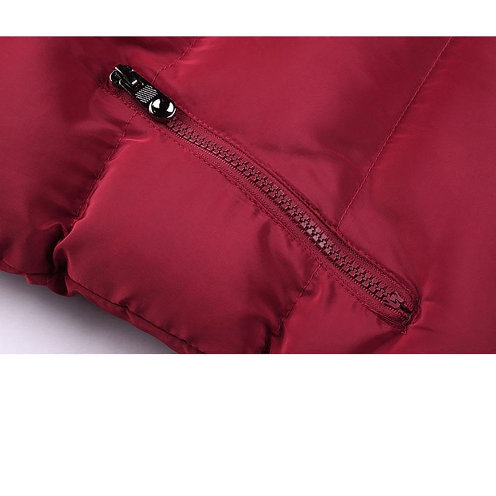 Men Winter Thick Stand Collar Solid Color Cotton Waistcoat Duck Down Jacket Size M - Red