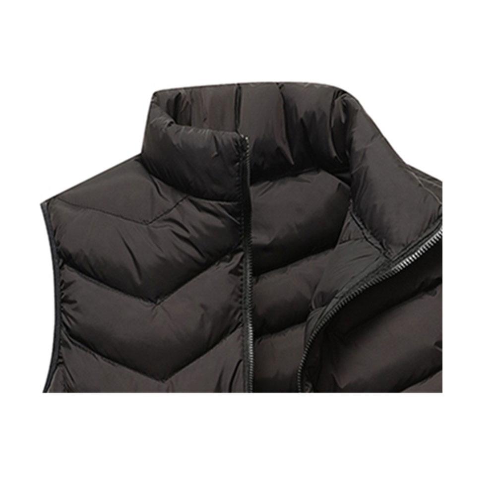 Men Winter Casual Stand Collar Solid Color Cotton Waistcoat Sleeveless Jacket Size L - Black