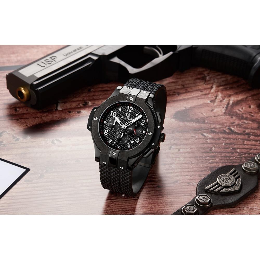 Men Fashion Large Dial Quartz Movement Silicone Watch - Black