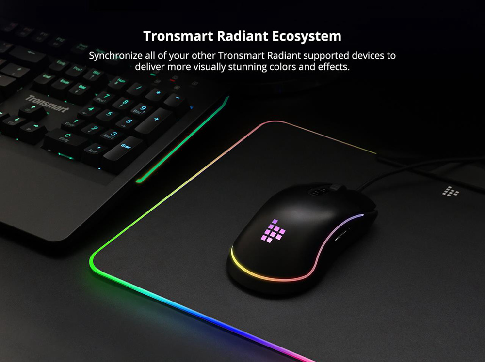 Tronsmart Shine X RGB Gaming Mouse Pad USB Mat with 16.8 Million Colors Non-slip Base Optimized for Gaming Sensors