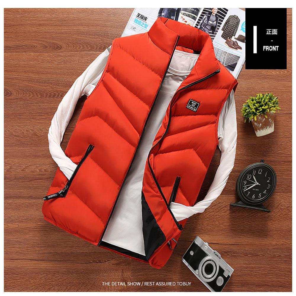 Men Winter Fashion Stand Collar Solid Color Cotton Sleeveless Waistcoat Size L - Orange
