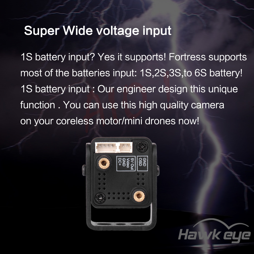 Hawkeye Firefly Fortress 960H TVL 2.1mm Micro FPV Camera AIO 1-6S 5.8G 0-200mW 72CH Transmitter VTX