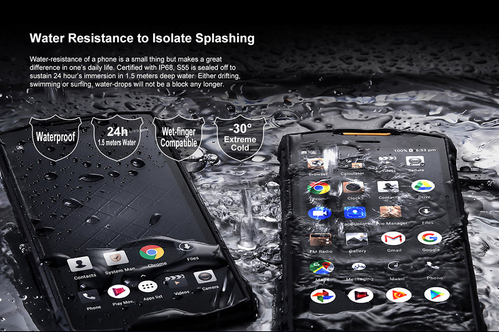 [HK Stock]DOOGEE S55 5.5 Inch 4G LTE Smartphone MT6750T 4GB 64GB 13.0MP+8.0MP Dual Rear Cameras Android 8.0 IP68 Fast Charge Touch ID - Black