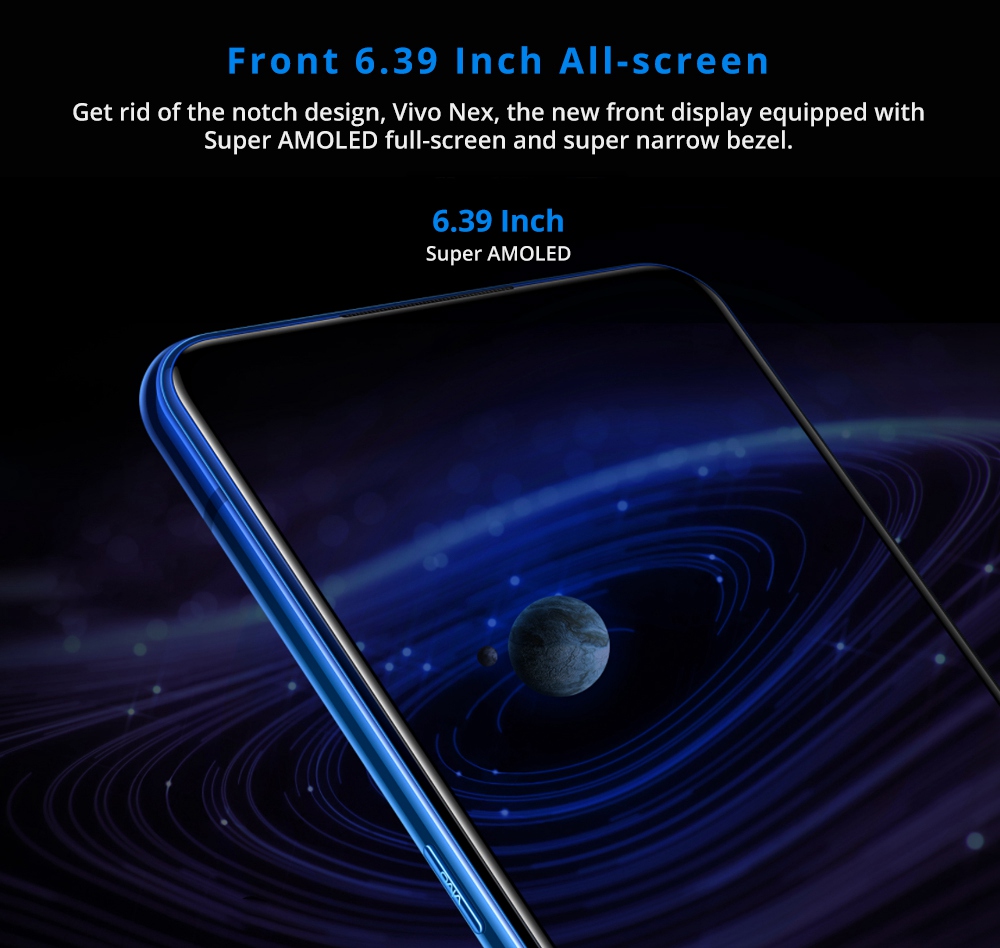 Vivo Nex Dual Display Edition 6.39 Inch 4G LTE Smartphone Snapdragon 845 10GB 128GB 12.0MP+2.0MP+TOF 3D Triple Rear Cameras Funtouch OS 4.5 Type-C In-Display Fingerprint - Blue