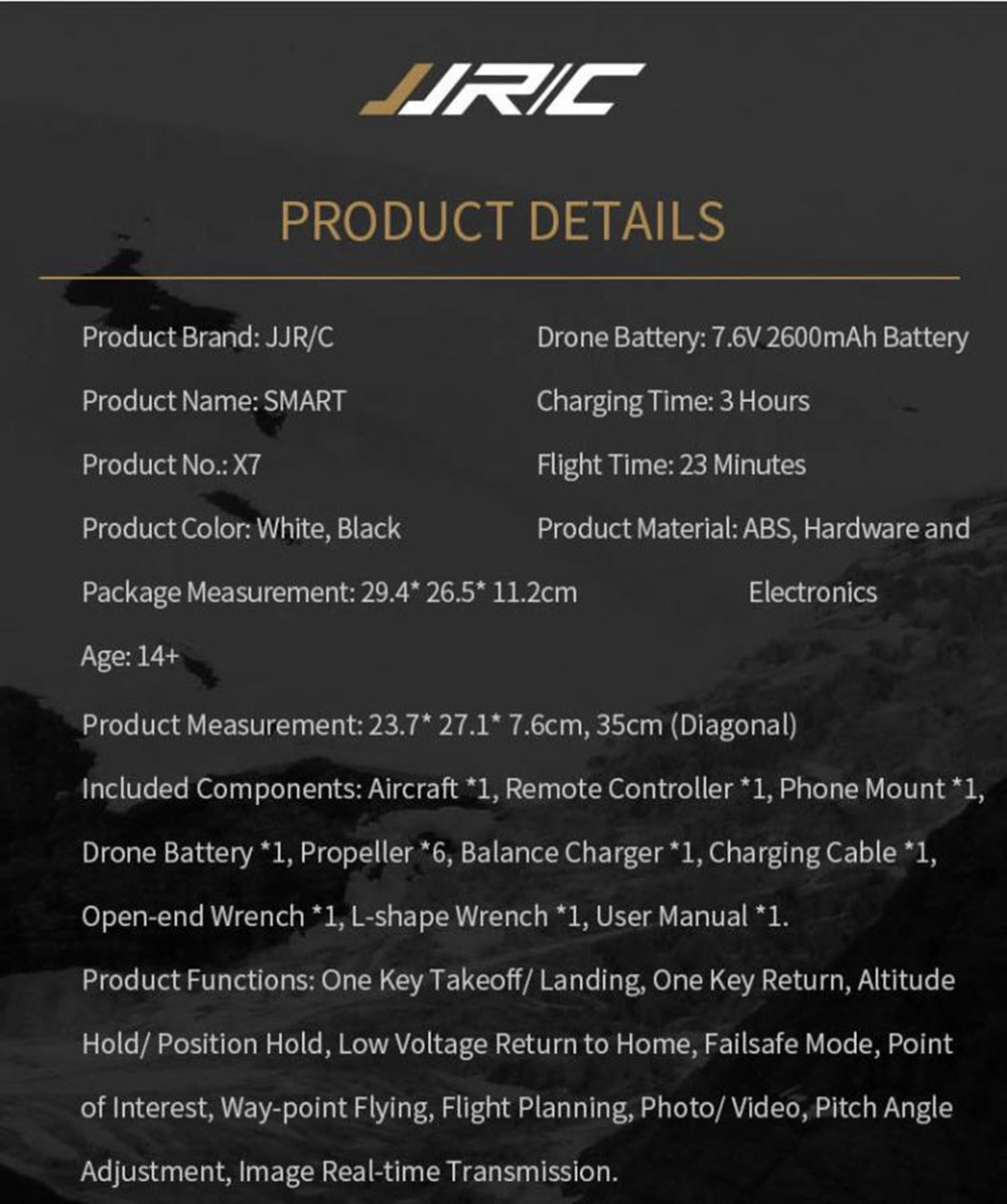 JJRC X7 SMART 1080P 5G WiFi FPV Double GPS Brushless RC Drone with One-Axis Gimbal Camera 25mins Flight Time RTF - Black