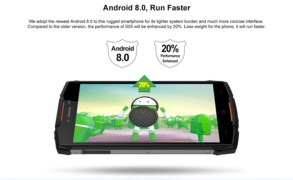 [HK Stock]DOOGEE S55 5.5 Inch 4G LTE Smartphone MT6750T 4GB 64GB 13.0MP+8.0MP Dual Rear Cameras Android 8.0 IP68 Fast Charge Touch ID - Black