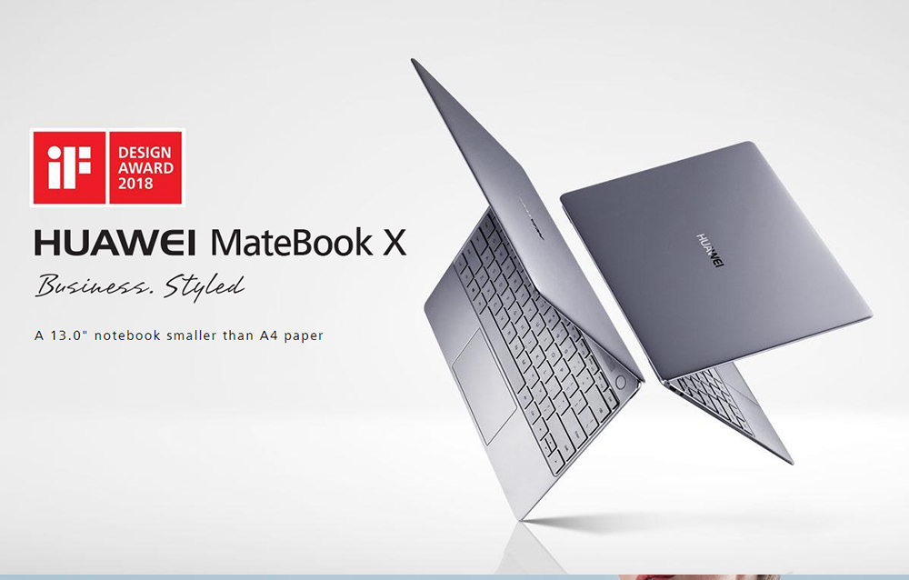 Huawei MateBook X Laptop 13 Inch 2160*1440 Fingerprints Intel Core i7-7500U 8GB RAM 256GB SSD Windows 10 USB-C HDMI - Gold
