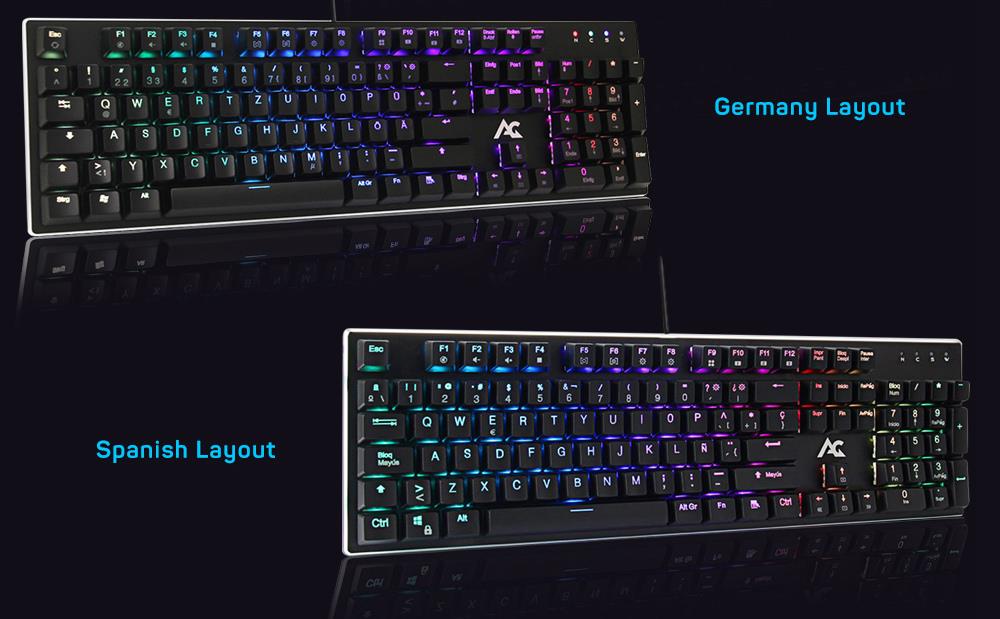 ACGAM AG-109R 105 Keys RGB Mechanical Anti-Ghosting Gaming Keyboard Spanish Layout Ergonomic Arc Full-Keyboard RGB Backlight - Black