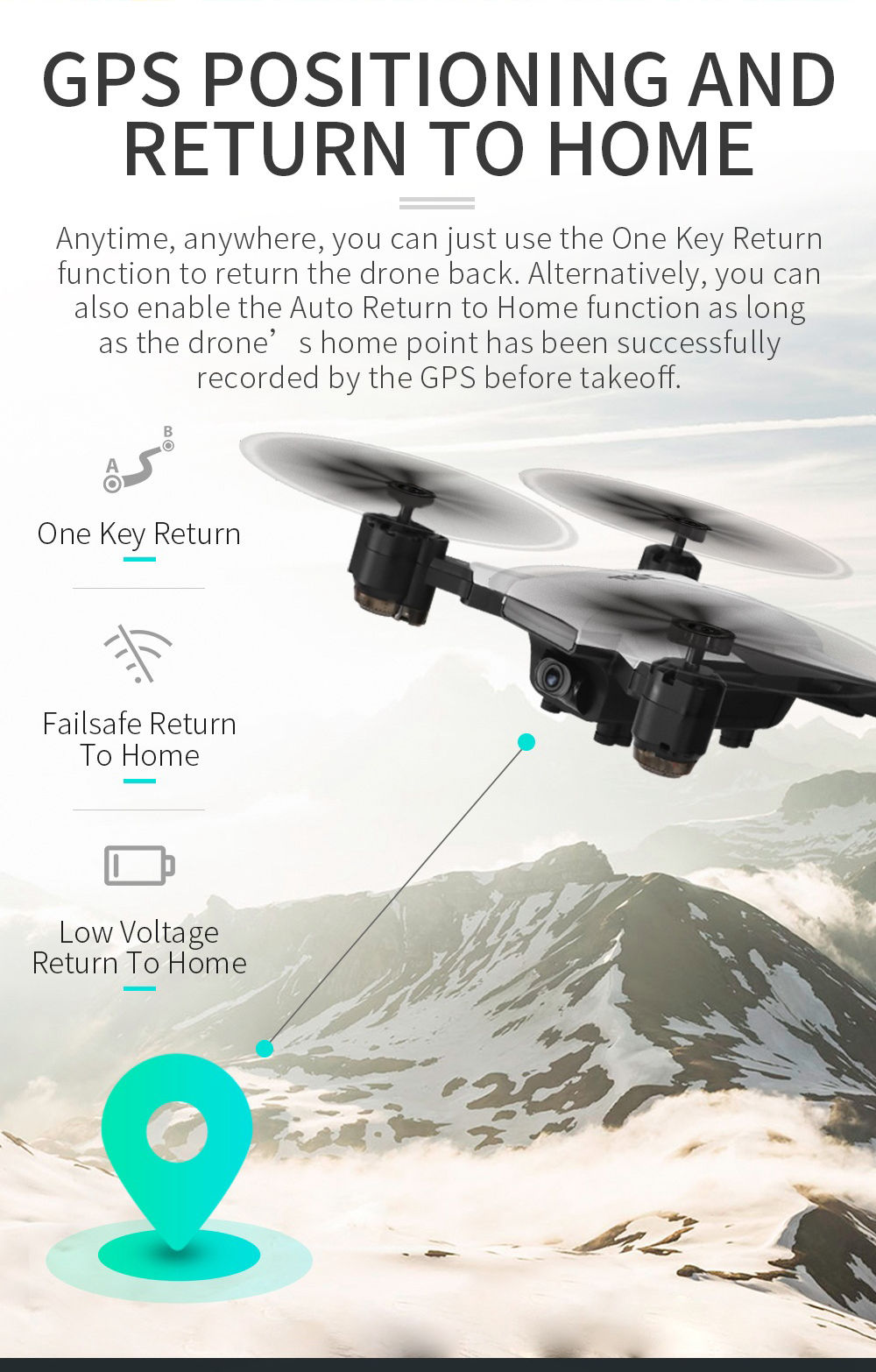 JJRC H78G 1080P GPS  5G WiFi FPV Foldable RC Drone Follow Me Mode RTF - Black