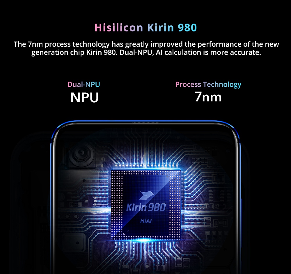 HUAWEI Honor V20 Hole-punch Display 6.4 Inch 4G LTE Smartphone Kirin 980 8GB 128GB 48.0MP+TOF Dual Rear Cameras Android 9.0 NFC Type-C Fast Charge - Blue