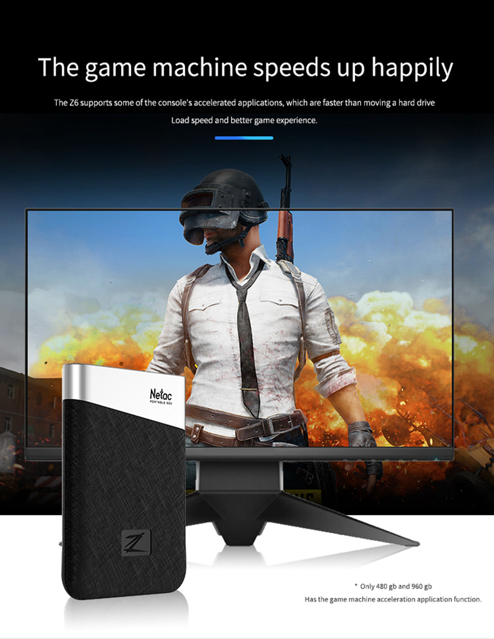 Netac Z6 Portable External 480GB SSD Type-c USB3.1 Solid State Drive 400MB/s Transmission Speed - Black