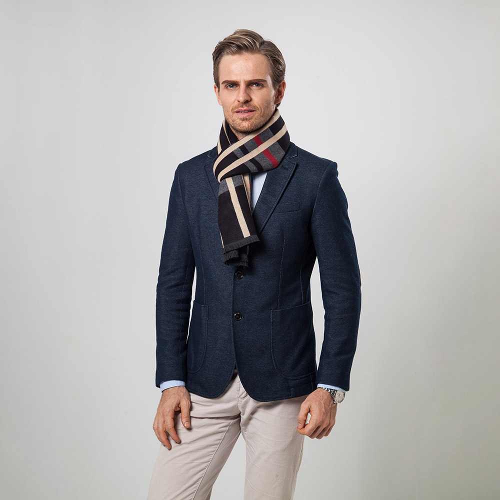 S04 Men Classic Business Imitation Cashmere Striped Plaid Warm Scarf 30x180CM - Black