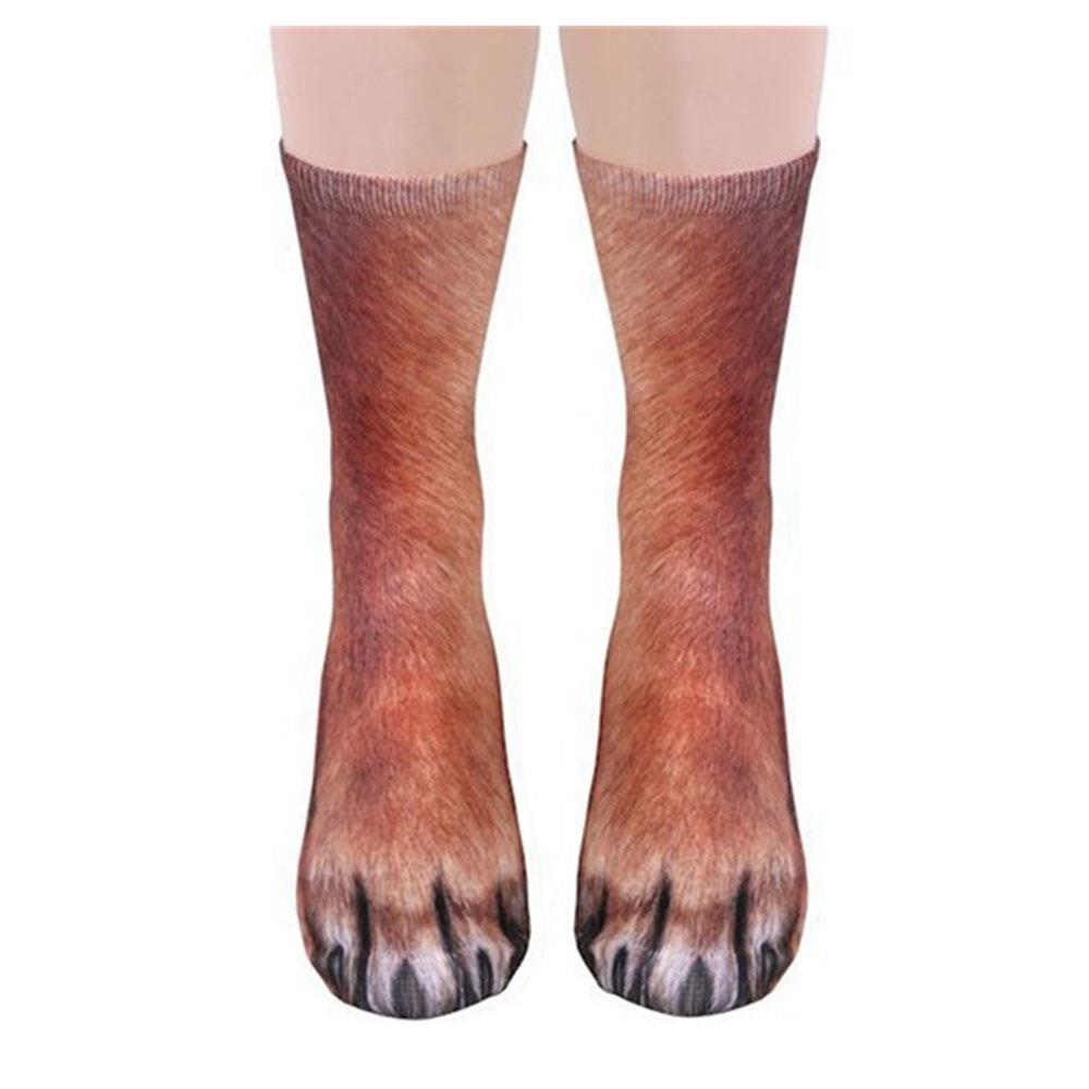 3D Printed Dog Feet Animal Pattern Unisex Adult Stylish Funny Cotton Socks - Multicolor