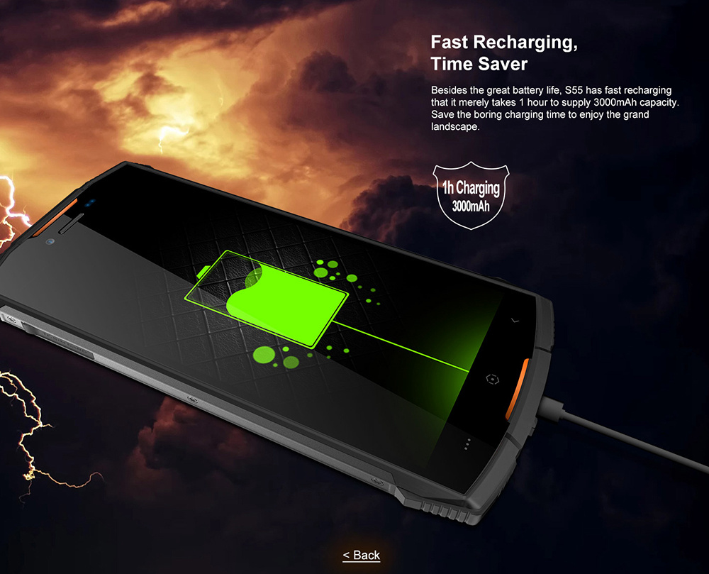 [HK Stock]DOOGEE S55 5.5 Inch 4G LTE Smartphone MT6750T 4GB 64GB 13.0MP+8.0MP Dual Rear Cameras Android 8.0 IP68 Fast Charge Touch ID - Black