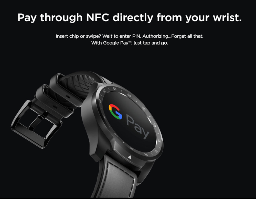 Ticwatch PRO Smart Watch 1.4 Inch OLED/LED Double Screens Heart Rate Monitor IP68 Built-in GPS Google Pay - Black