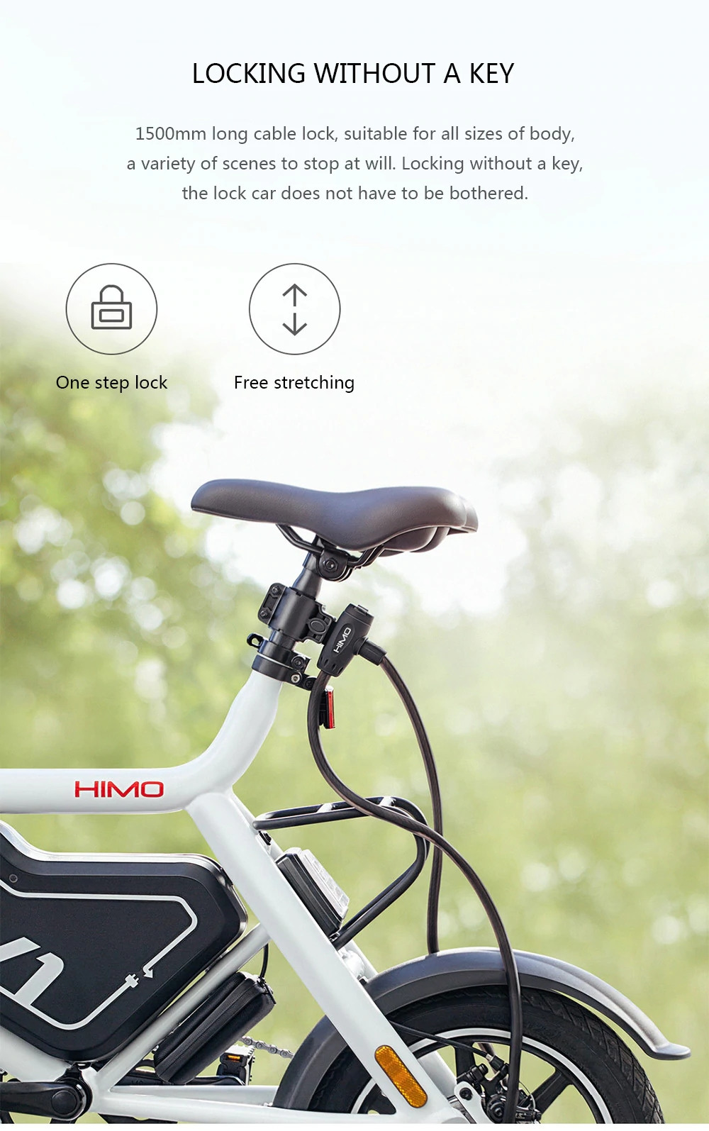 HIMO L150 Portable Folding Cable Lock Electric Bicycle Lockstitch - Black