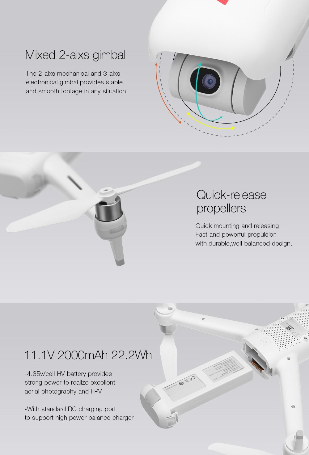 Xiaomi FIMI A3 1080P 5.8G GPS 1KM FPV RC Drone with 2-Axis Gimbal  RTF - White