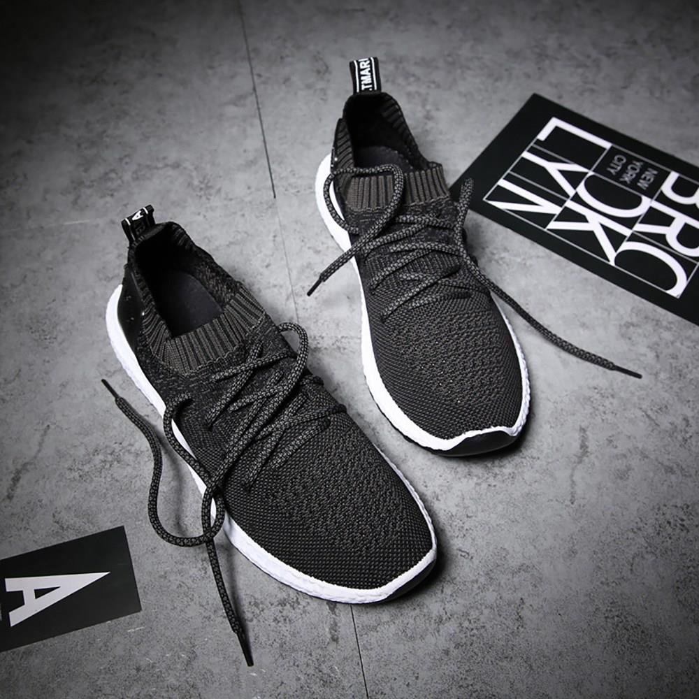 Men Casual Knitted Sneakers Lace-up Sports Shoes EU42 - Black