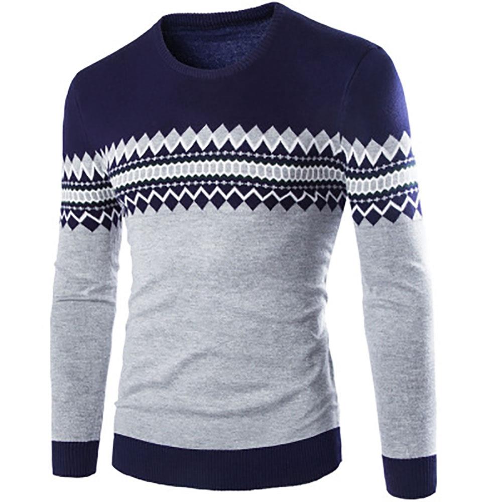 C03 Men Casual Autumn Winter Warm Round Neck Sweater Size M - Navy Blue