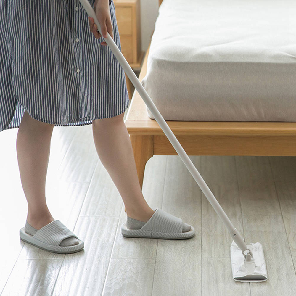 360 Degree Rotation Floor Mop Three Telescopic Handle Disposable Towel Flat Mop for Home Cleaning - White