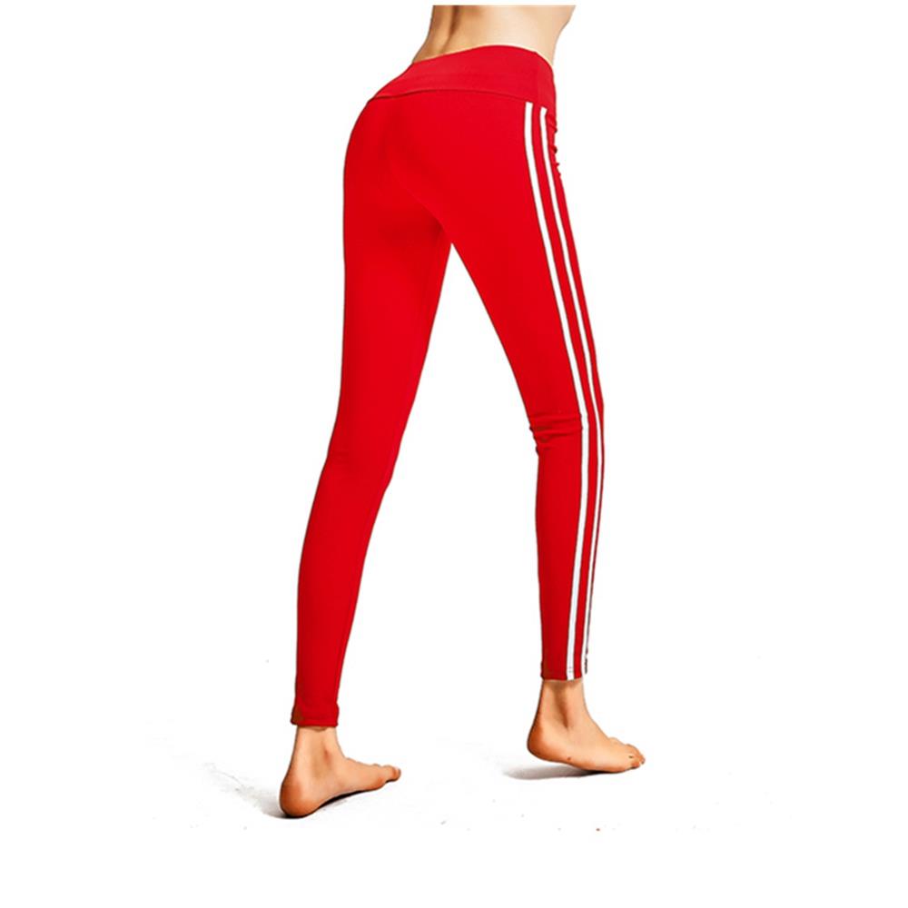 CK2177 Women Strip Yoga Pants High-waist Leggings Size S - Red