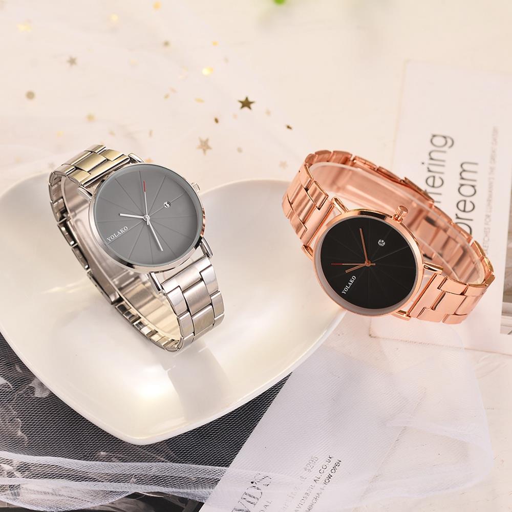 YOLAKO YK122 Casual Quartz Watch Stainless Steel Strap - Black + Rose Gold