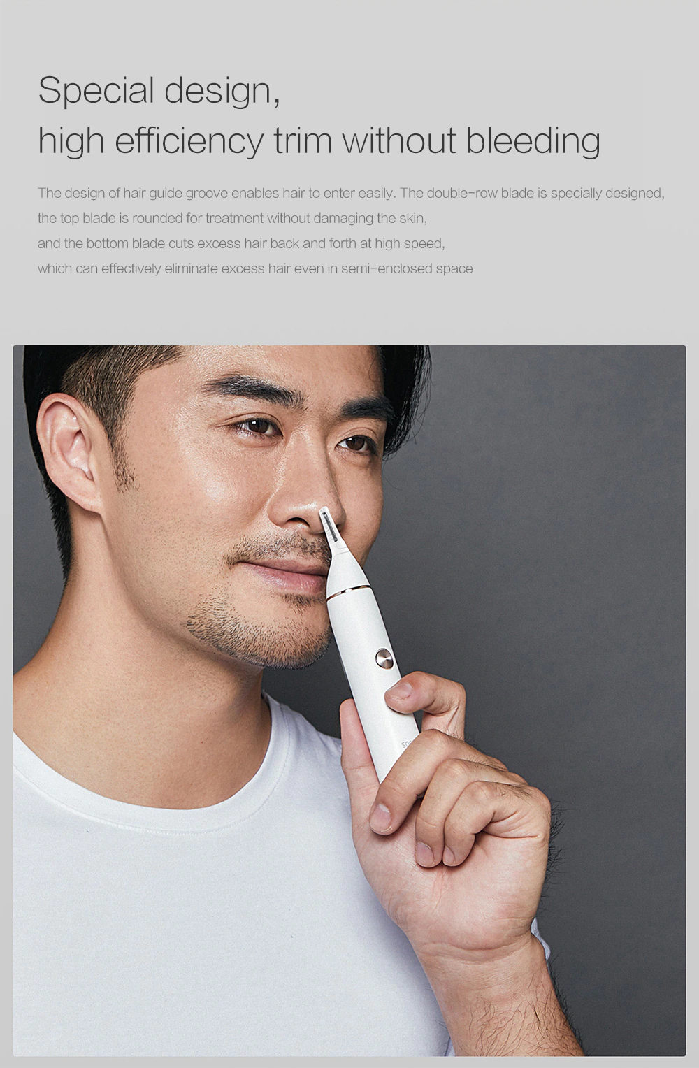 Xiaomi SOOCAS N1 Nose Ears Sideburns Trimmer Dual-Sided Vertical Trimmer Water Resistant - White