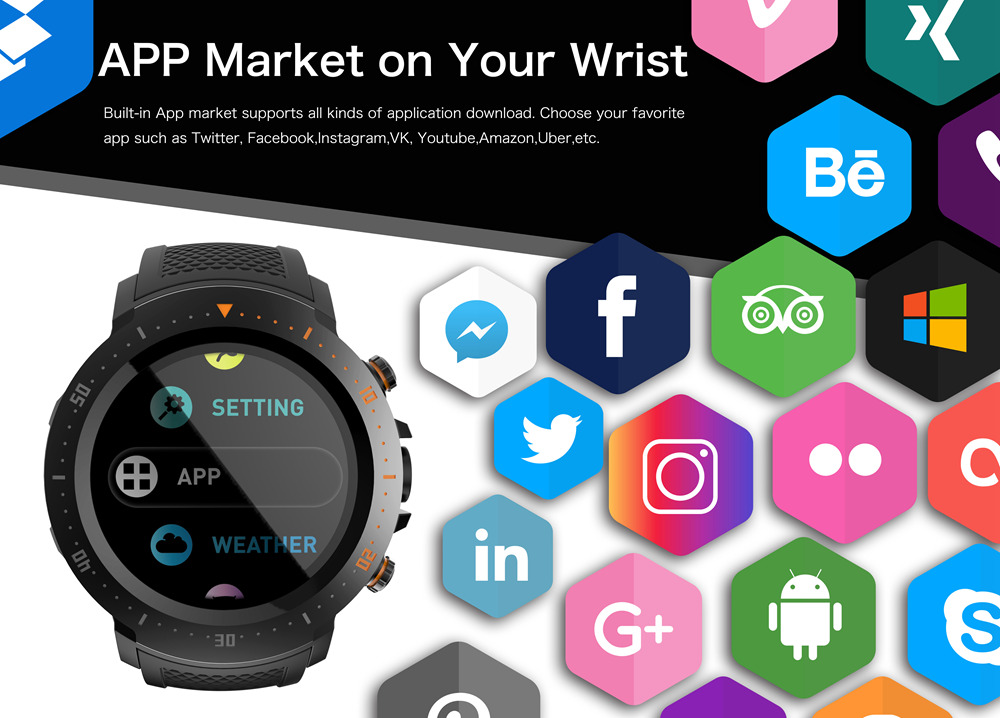 Makibes A4 4G LTE Smartwatch Phone Android 7.1 MTK6739 Quad Core 1G RAM 16G ROM 1.39 Inch GPS WiFi Heart Rate Monitor - Black
