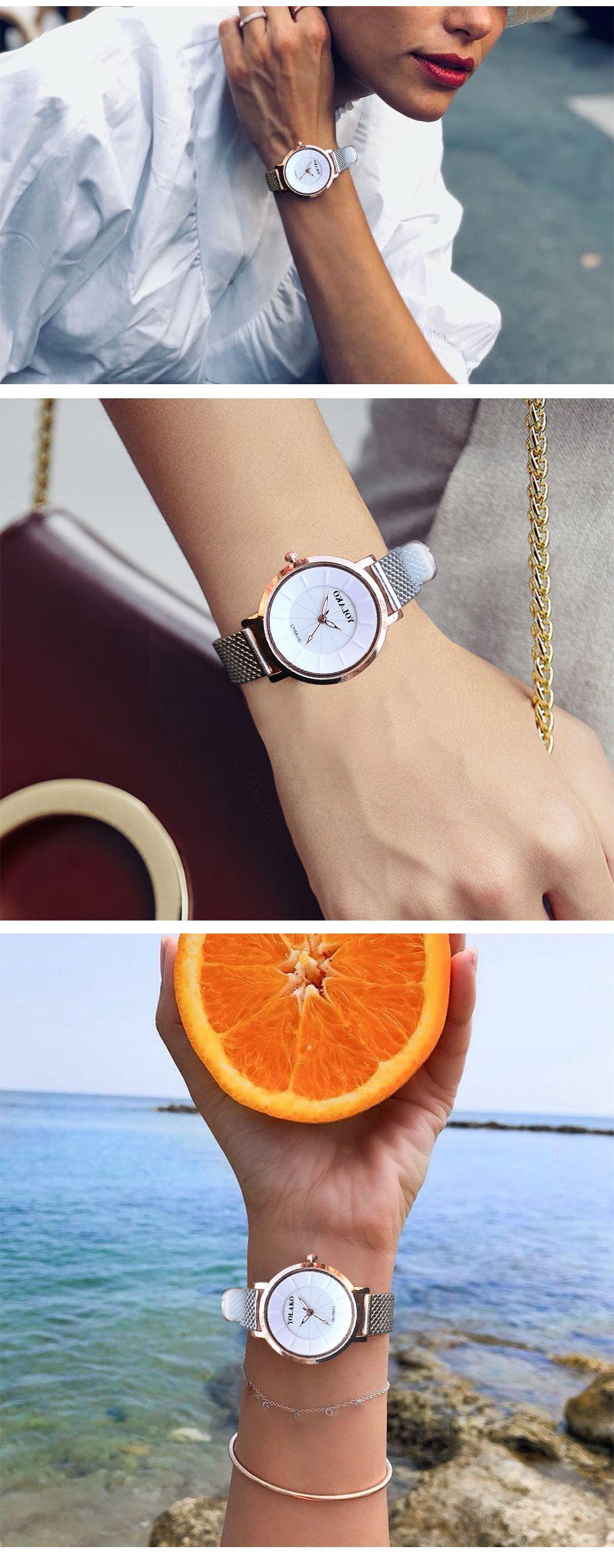 YOLAKO YK09 Women Casual Quartz Watch Plastic Leather Strap - Silver