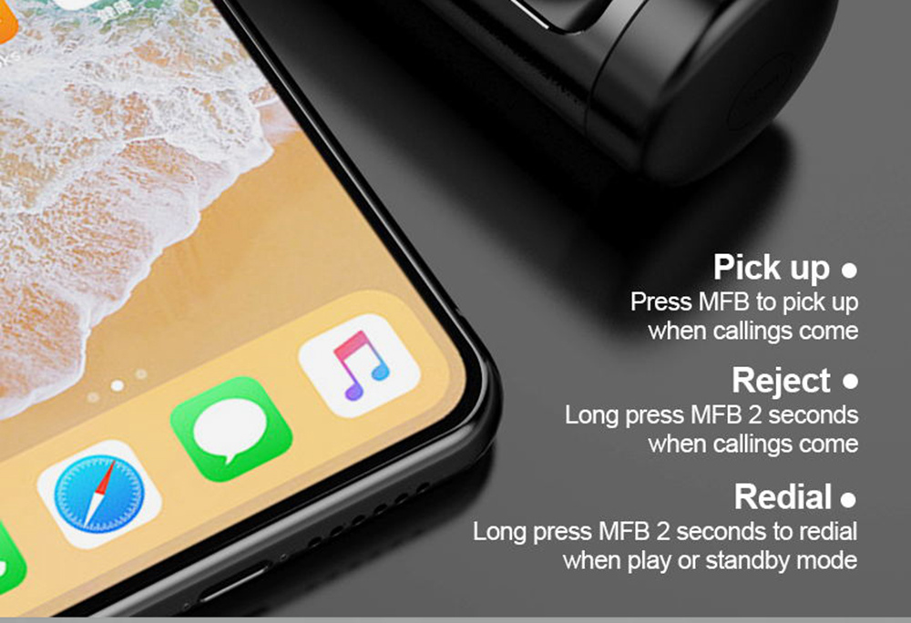 OVEVO Q63 TWS Bluetooth 5.0 Earbuds About 6 Hours Working Time IPX5 Water Resistant - Black