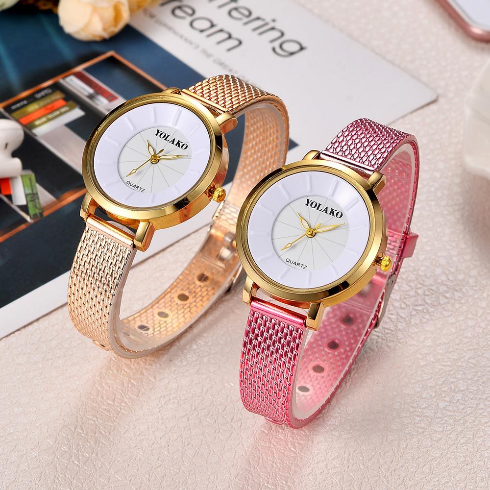 YOLAKO YK19 Women Casual Quartz Watch Plastic Leather Strap - Rose