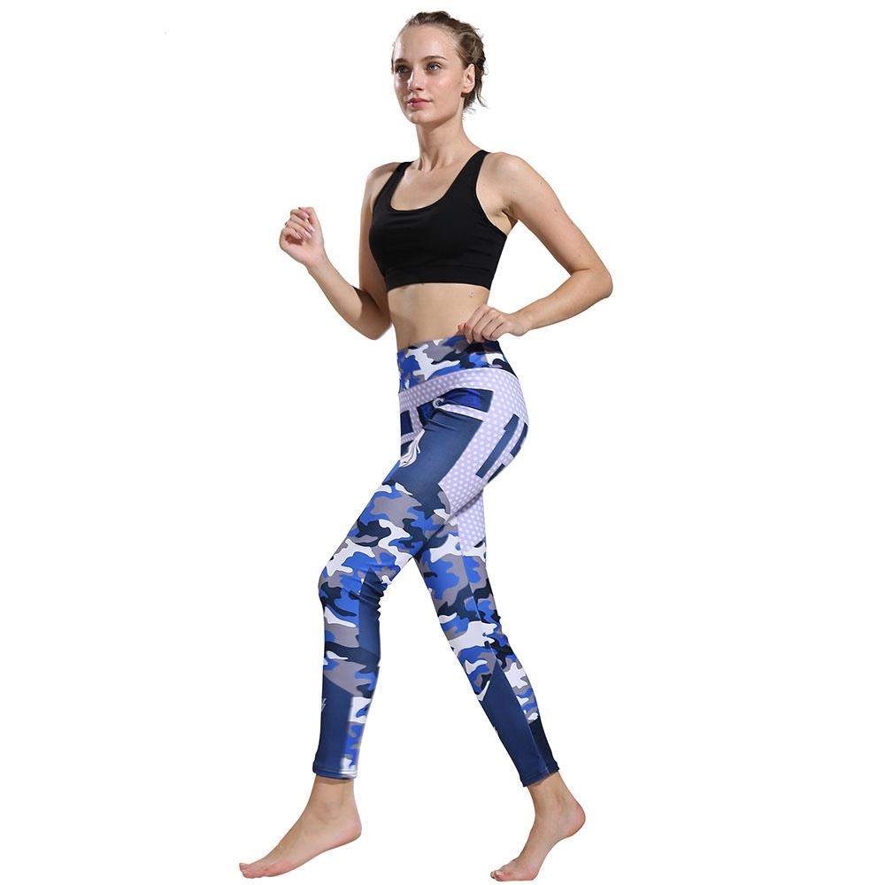 CK2237 Women Camouflage Yoga Pants High Waist Leggings Size S - Blue