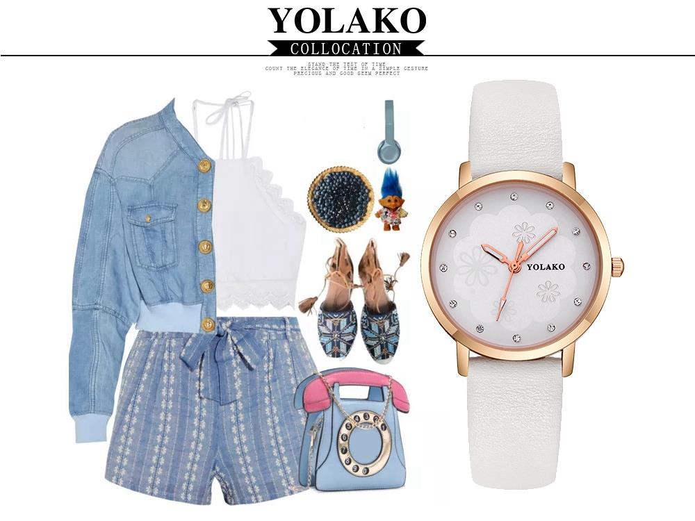 YOLAKO YK37 Women Quartz Watch PU Leather Strap Fashion Casual Watches - Light Blue
